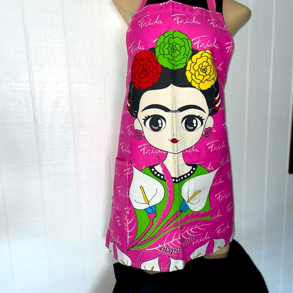 Frida Kahlo Kitchen Apron Fridita Mandil Pink handmade Adult Pockets garment* - Picture 4 of 10